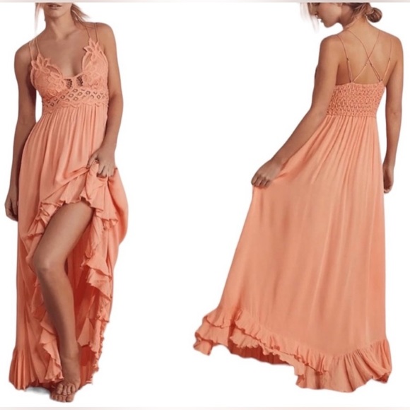 Free People Dresses & Skirts - NWT Free People Adella Lace Maxi Dress in Pretty in Peach Size Medium